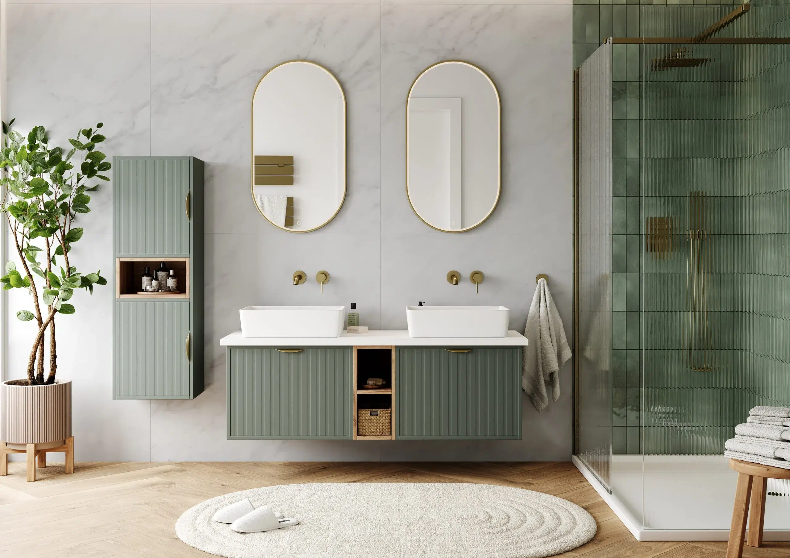 Rialto Fitted bathroom range in reed green matt