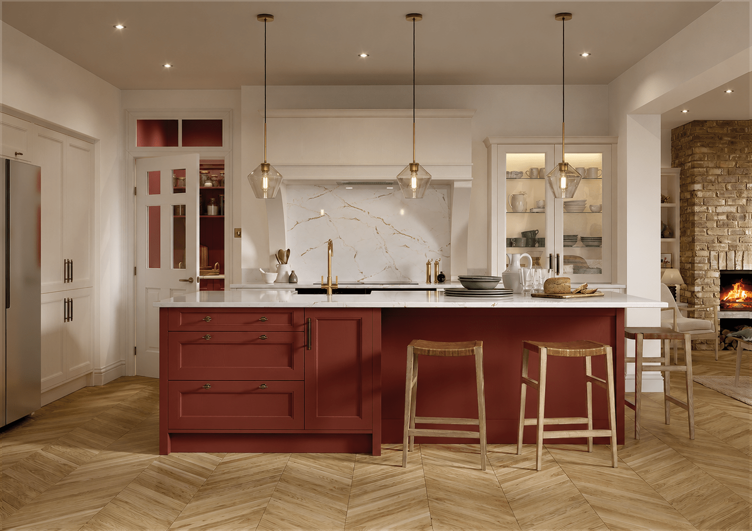 Lawrenson kitchen in vermillion red and chalk