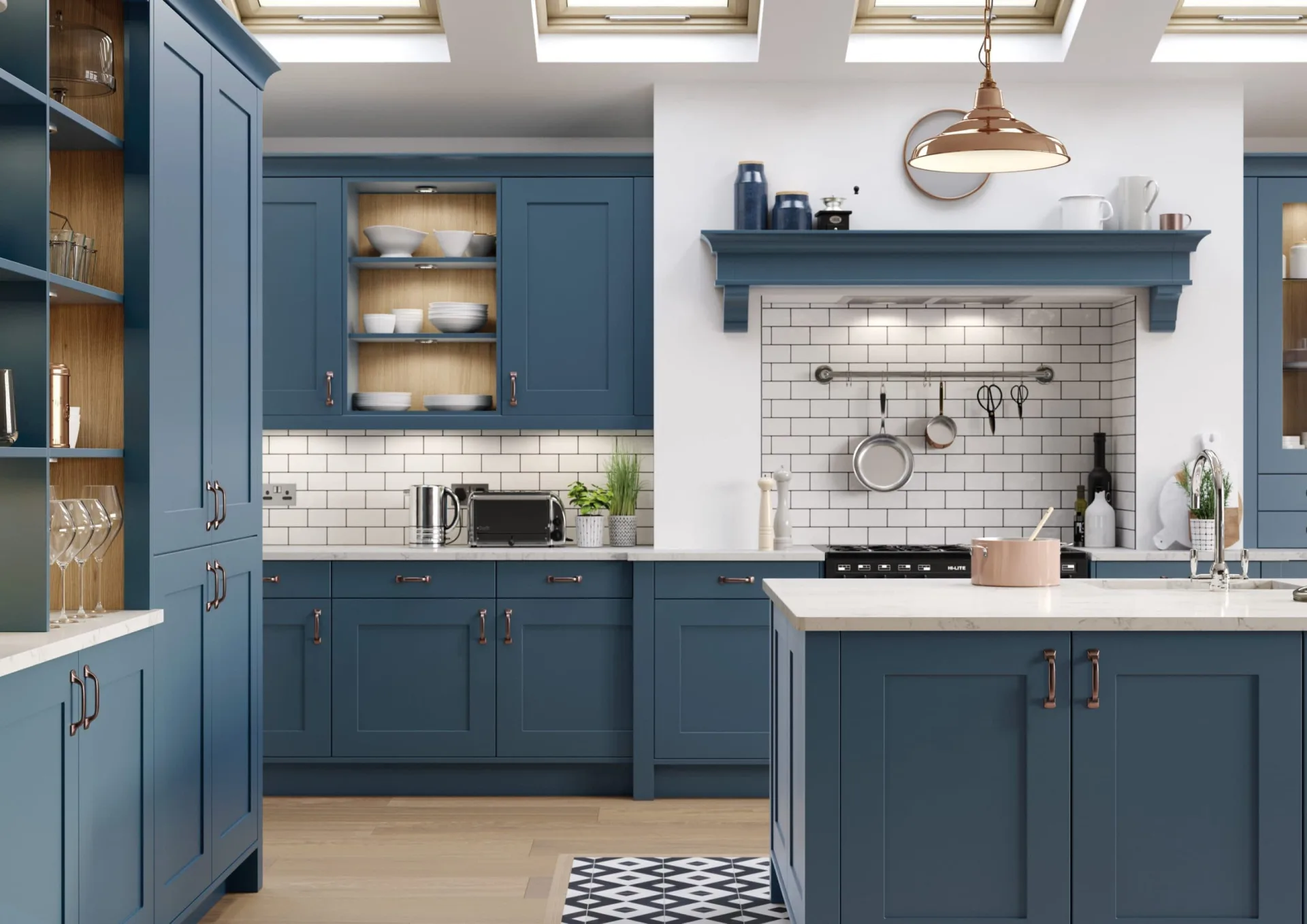 Airforce blue kitchen display detail